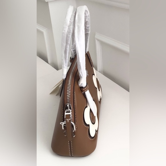 Tory Burch Emerson Dome Satchel Crossbody Bag Floral Applique NWT In Pac Leather - Picture 4 of 13